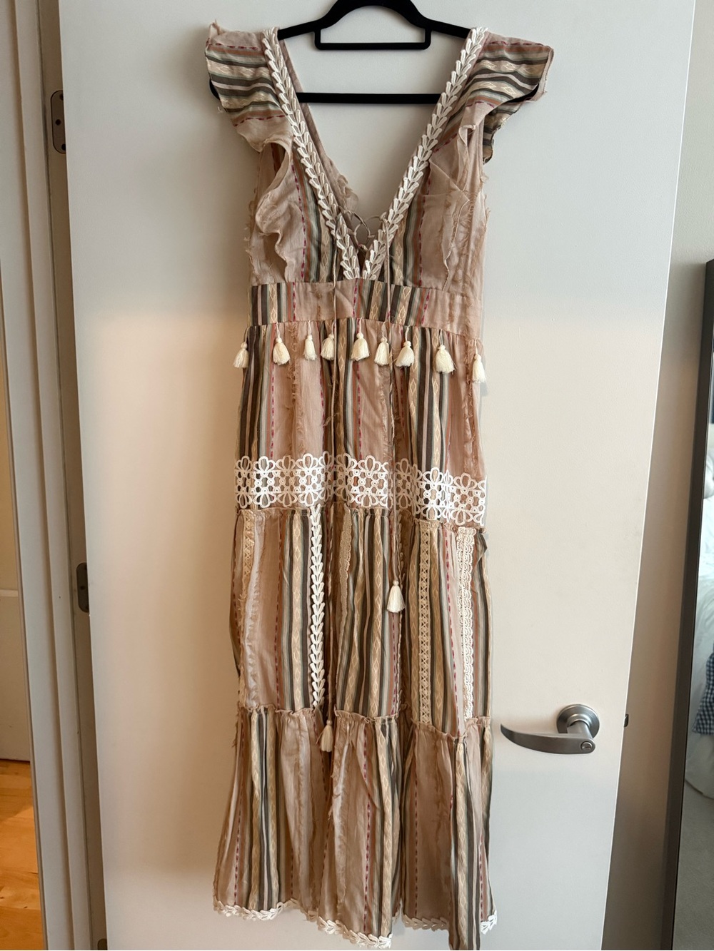 NWOT Anthropologie Hemant & Nandita Pixie Boho Prionted Fringe Long Maxi Dress - Picture 2 of 9